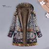 Women Winter Coat Retro Floral Print Hooded Thick Plush Zip-up Heat Retention Long Sleeves Mid Length Pockets Leisure Daily Wear Jacket