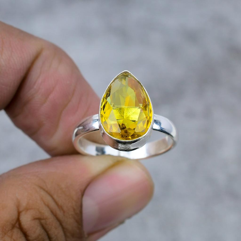 Citrine Gemstone Handmade 925 Sterling Silver Jewelry Ring Size 7 M-277