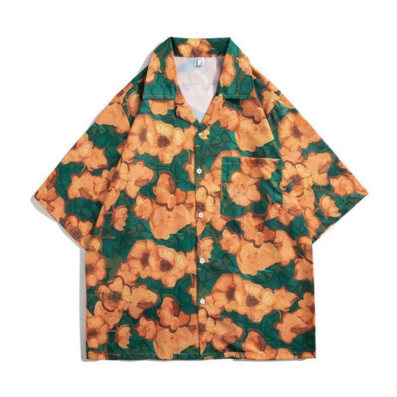 Мужская и женская свободная гавайская рубашка с коротким рукавом, повседневная рубашка с растительным цветочным принтом, мужская и женская ретро-рубашка в стиле Харадзюку, большой размер, модная