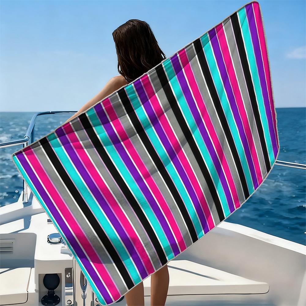 Rainbow Neon Bands Beach Towel Ultra-fine Fiber Quick Drying Absorbent Beach Swimming Vacationvacation Essentials Gifts