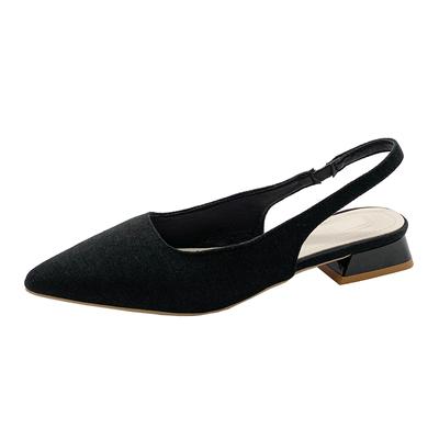 2024 Летние женские туфли на каблуке с острым носком, новые туфли больших размеров для вечеринок, женские туфли на толстом каблуке без задника, сексуальные женские туфли-лодочки