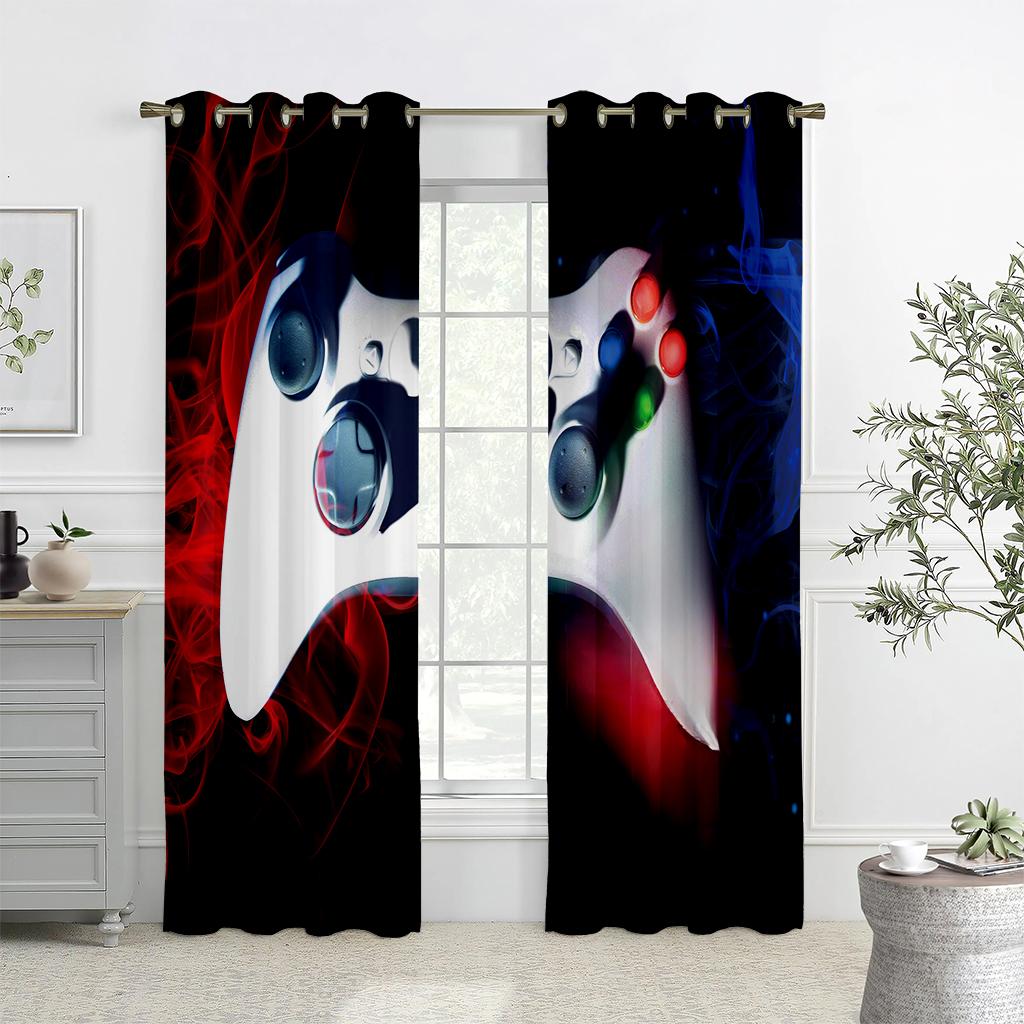 Children's Favorite Games Electronic Controller Curtains, 2 Panel Game Handle Curtains, Bedroom Decor, Boys and Girls Room