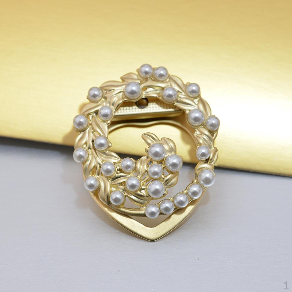 Women' Faux Pearl Brooch Pin Silk Ribbons Buckle Alloy Scarf Holder