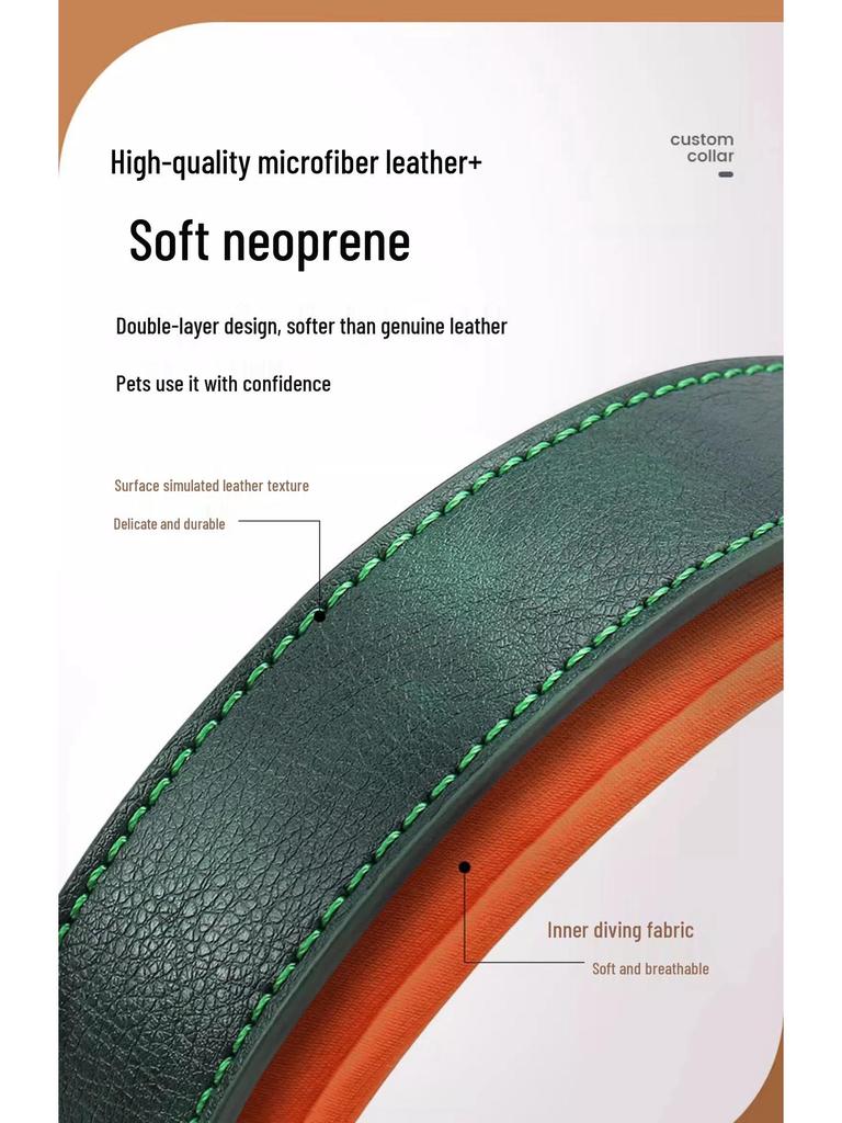 Laser-Engraved Leather Dog Collar with ID Tag for Small & Medium Dogs - Anti-Lost Pet Neck Band