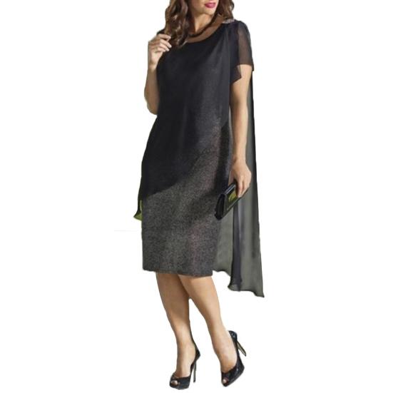 Леди Нижние Юбки Плюс Размер Элегантные Женщины Плюс Размер О-Образным Вырезом Шифон Лоскутное Двухслойное Платье-Карандаш Миди