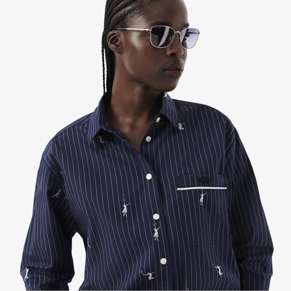 Lacoste Женская вышитая рубашка в мелкую полоску CF0586-56G525