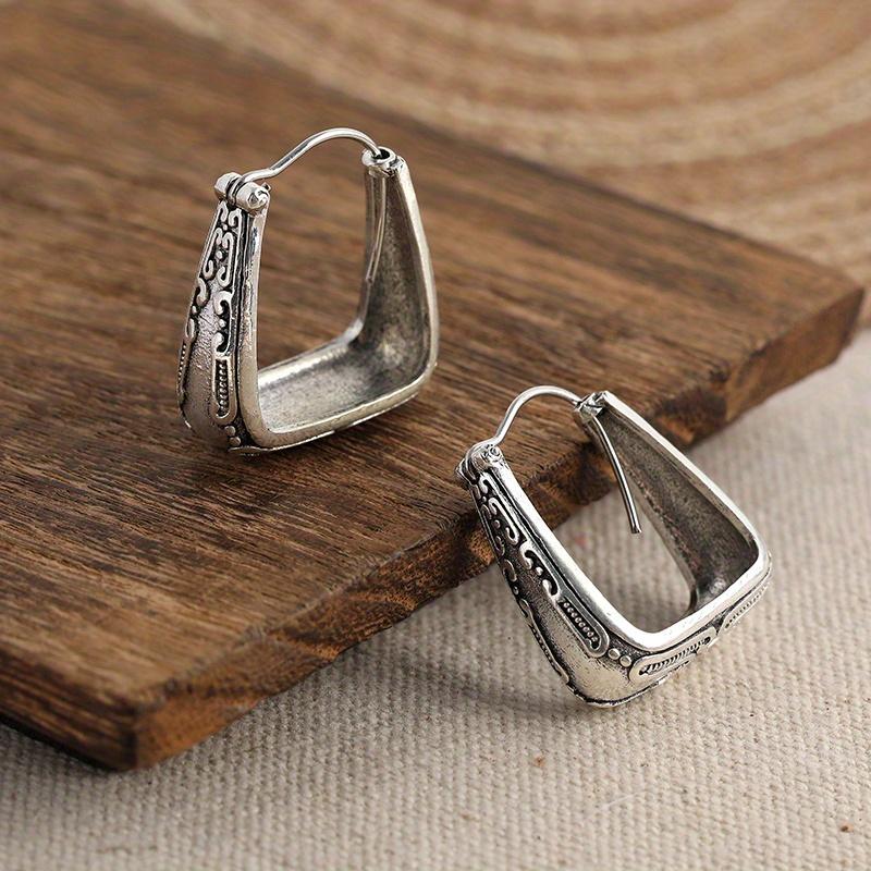 1 пара сережек-подвесок в форме сумки с ретро-узором, ювелирное изделие, серьги серебристого цвета, серьги ручной работы в стиле бохо с текстурой