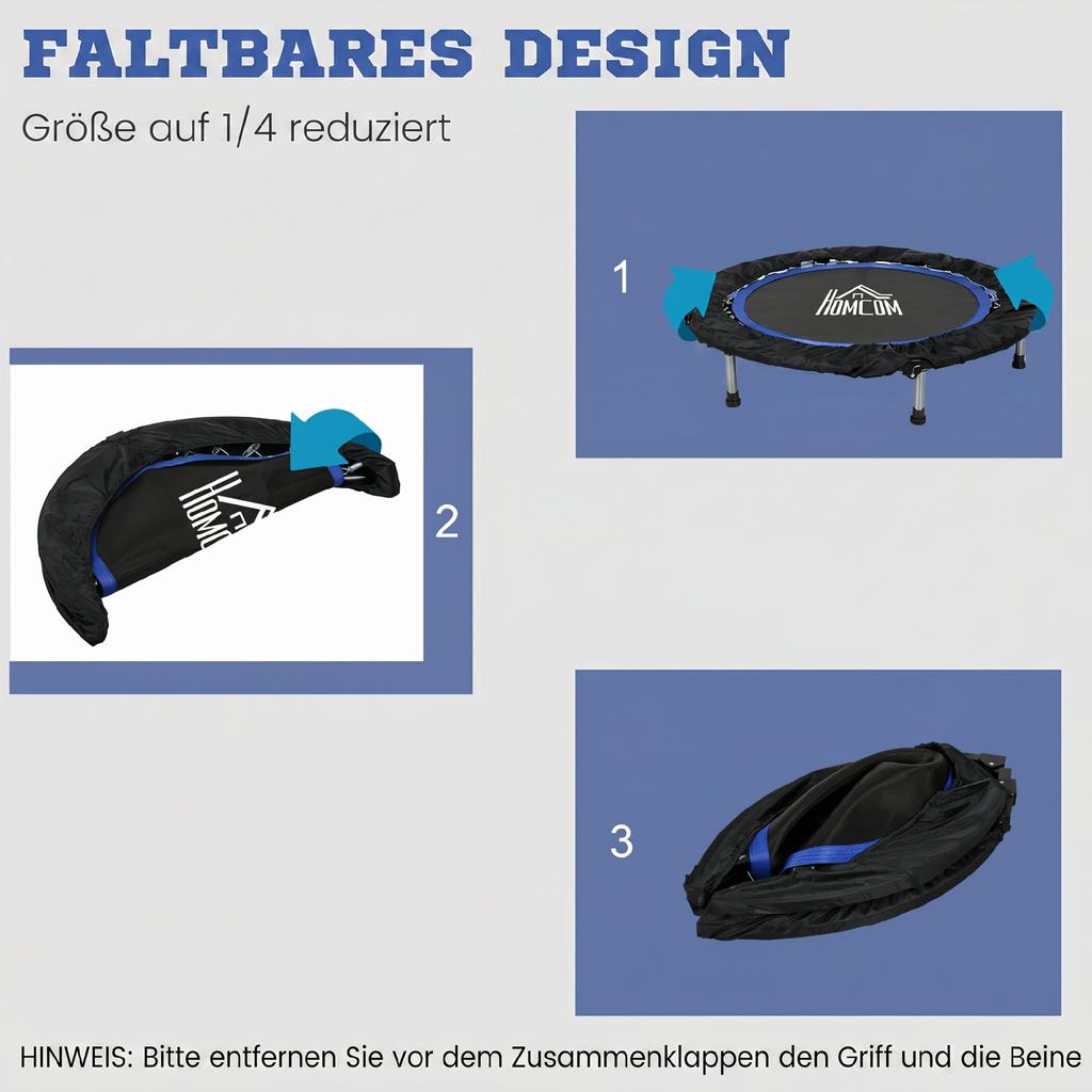 40" Foldable Mini Fitness Trampoline, with Adjustable Foam Handle, Blue