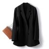 Women Suit Coat Lapel Long Sleeve Double Breasted Suit Jacket with Pockets Solid Color Loose Fit