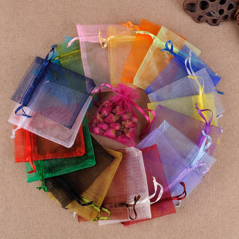 100PCS Various colors and sizes Organza Drawstring Bag Jewelry Packaging Bags Wedding Gift Storage Drawstring Pouches