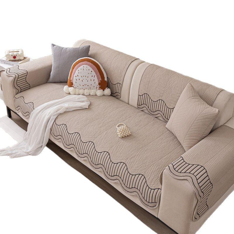 Cream Wind Sofa Cushion Universal In All Seasons New Pure Cotton Summer Seat Cushion Sub-Cover Cloth Towel Fixed Non-Slip Cover