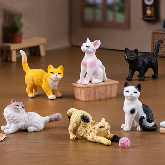 6 шт./набор Украшение котенок Лечебный партнер для снятия стресса Мини-размер Статуэтка кошки Имитационный дизайн Аксессуар для кошки на стол