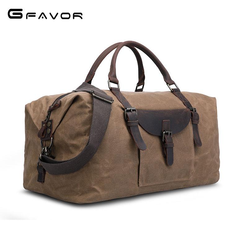 Vintage Travel Duffel Bag - Large Capacity Waxed Canvas Bag with Crazy Horse Leather, Men's Short Trip Outdoor Luggage Bag T0025#