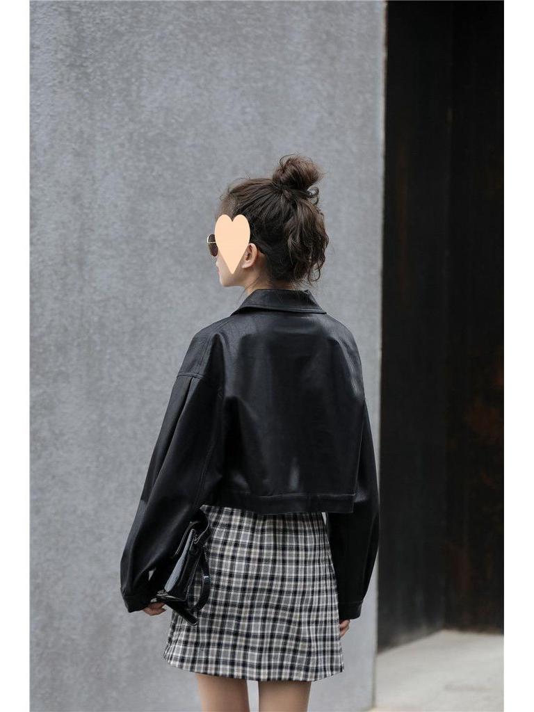 Женская ретро-кожаная мотоциклетная куртка свободного кроя - короткий стиль 2025 для весны и осени, корейская версия