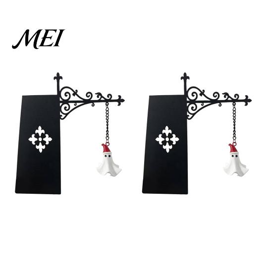 Collectible Holiday Hanging Tag Decorative Ghost Pendant, Iron Bracket Bookshelf Decor, Halloween And Rustic Metal Wall Art Christmas for Indoor