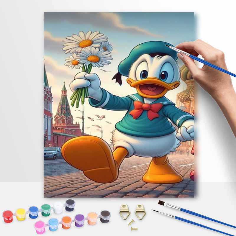 Disney Donald Duck with flowers oil paint by numbers painting kit handmade diy home decoration gift
