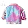 Корейский стиль, разноцветная короткая джинсовая одежда с принтом тай-дай, новая детская джинсовая куртка с длинными рукавами и лямками