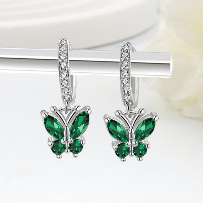 Exquisite Butterfly Zircon Earrings With Twelve Birthstones Fashionable And Simple Ear Clips Jewelry For Women