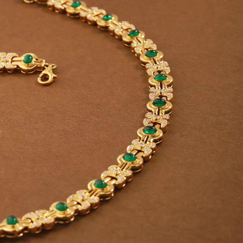 Новые роскошные 18-каратные позолоченные ожерелья для женщин с лабораторным изумрудом и цирконием, свитер, ожерелье, чокеры, винтажные ювелирные изделия в стиле ар-деко, GIF