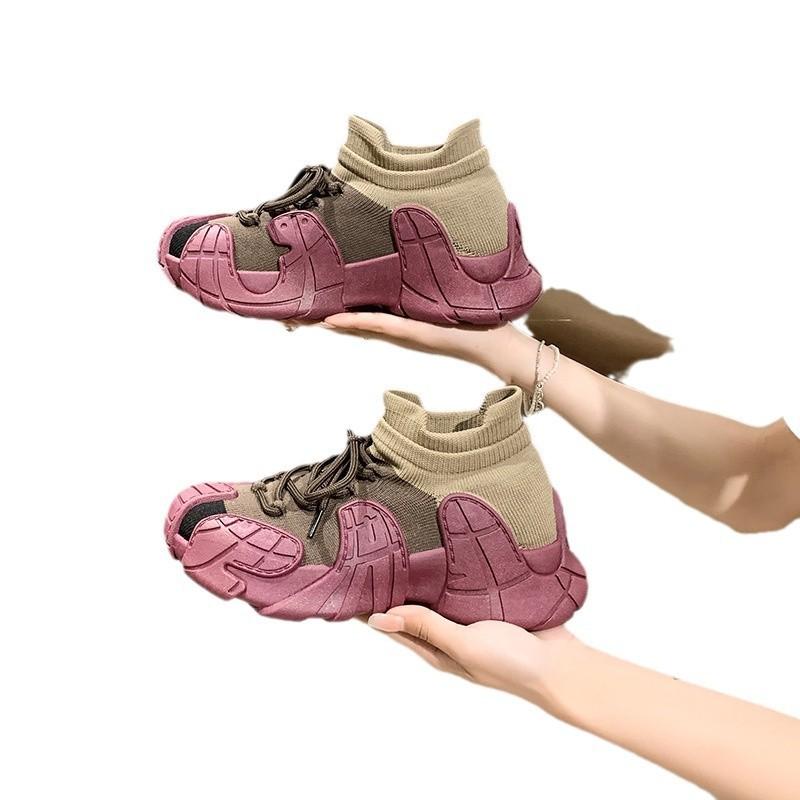 Кроссовки новые спортивные кроссовки из летучего трикотажа повседневные на толстой подошве легкие эластичные носки обувь женские весенне-осенние