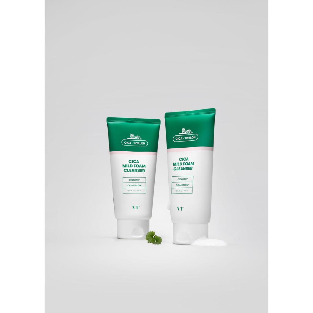 VTCOSMETICS Cica Mild Foam Cleanser 300 мл Большой увлажняющий гель для умывания лица для чувствительной, склонной к акне, сухой кожи и ухода за порами