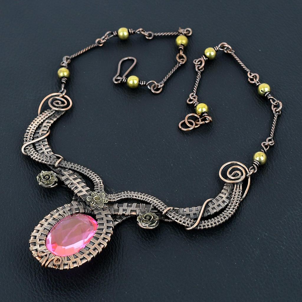 Pink Kunzite Necklace Handmade Jewelry, 999 Copper Wire Wrapped Necklace Designer Gemstone Jewelry Adjustable Chain Necklace Gift For Mom