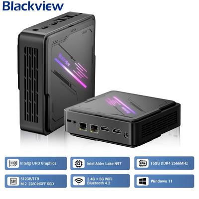 Blackview Мини-ПК MP90 Intel Alder Lake N97 6 ГБ ОЗУ 512 ГБ/1 ТБ SSD Тихая работа 39 дБ Windows 11 Pro