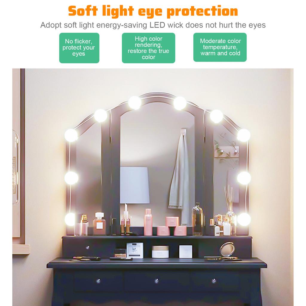 Mirror Front Lights Dresser Refill Makeup Mirror Bulb Tri-color Dimming USB Touch Switch Long Press
