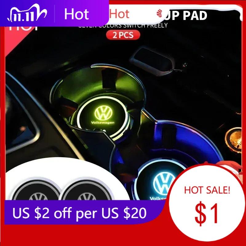 New Led Car Cup Drink Holder Logo Light USB Charging Luminous Coaster For Volkswagen Sagitar GTI Polo Passat R-Line Jetta R
