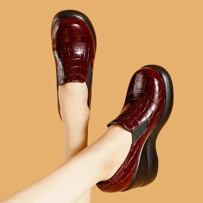 2024 Новые женские туфли на высоком каблуке с узором из блестящей кожи, удобные осенние повседневные туфли на плоской подошве для офиса и офиса