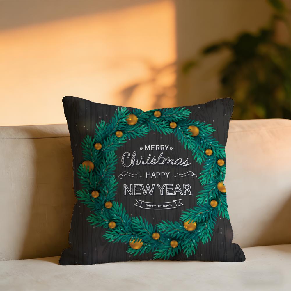 Christmas Elements Cushion Cover Cozy Velvet Throw PillowSoft Warm Cushion For Sofa  Bed