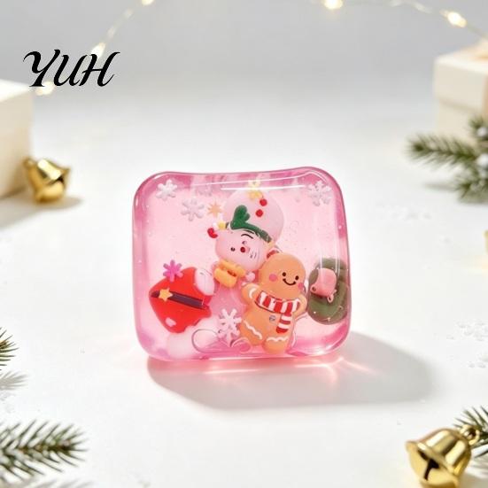 Christmas Sensory Cube Toys Stress Relief Toy, Clear Squeeze with 3D Snowman, Adults Relaxation Aid Santa Claus, Gingerbread, Xmas Tree, Hand