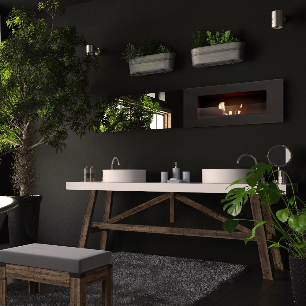 Wall Mounted Bioethanol Fireplace DELTA 2 Black with Glazing TÜV