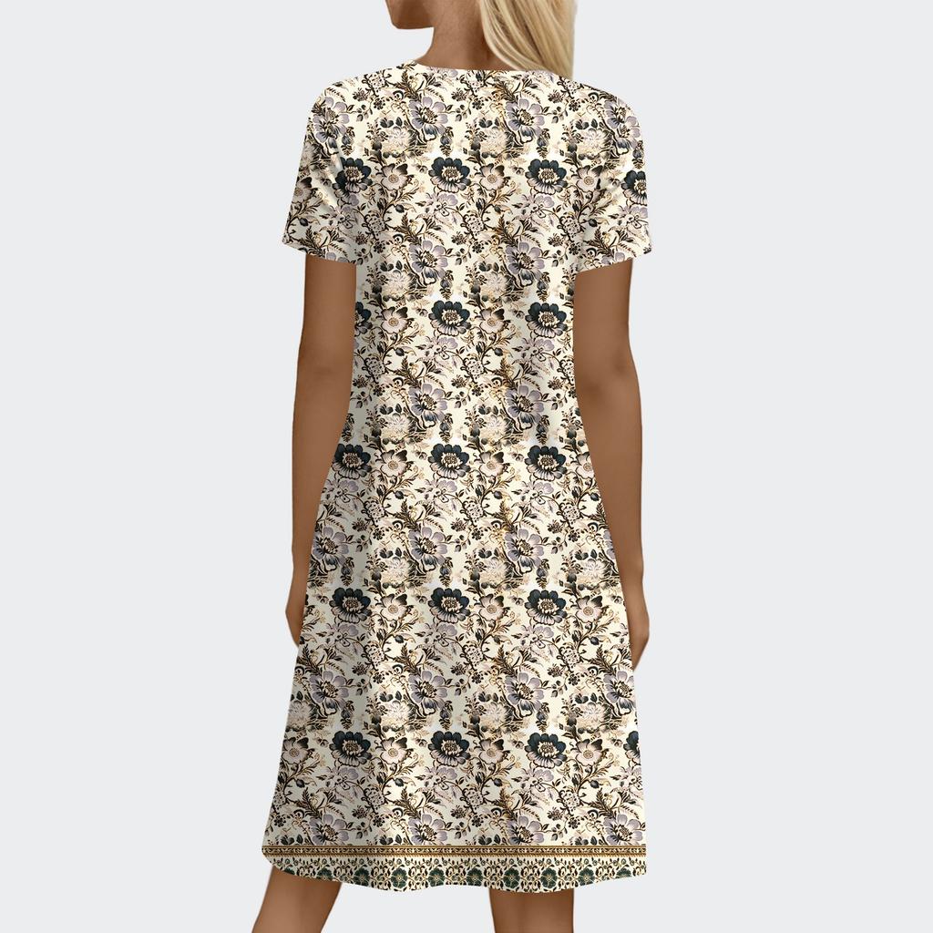 Платье в стиле бохо с коротким рукавом для женщин, повседневное, свободного кроя, летнее, сарафан с цветочным принтом и карманами