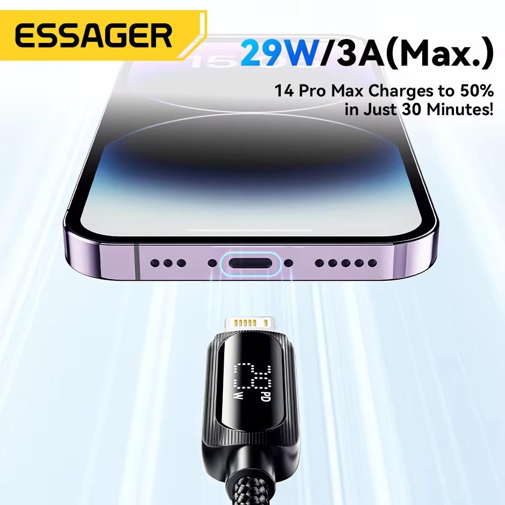 Essager Кабель USB C для iPhone 14 13 12 11 Pro Max Xs, цифровой дисплей, провод PD 29 Вт, быстрая зарядка, кабель передачи данных Type C для освещения