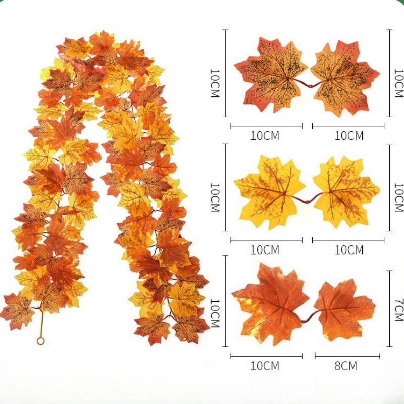 100cm-Artificial Maples Leaf Garland Autumn Maple Leaves Vines Garland For Thanksgiving Halloween Home Porch Mantle Fireplace Farmhouse