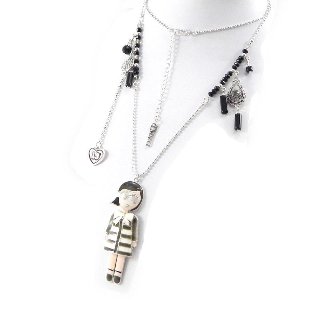 Les Trésors De Lily [H9856] - Designer Long Necklace 'Mangas' Gray Beige