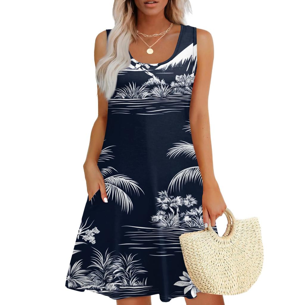 Women's Casual Fashion U-neck Sleeveless Print Dress