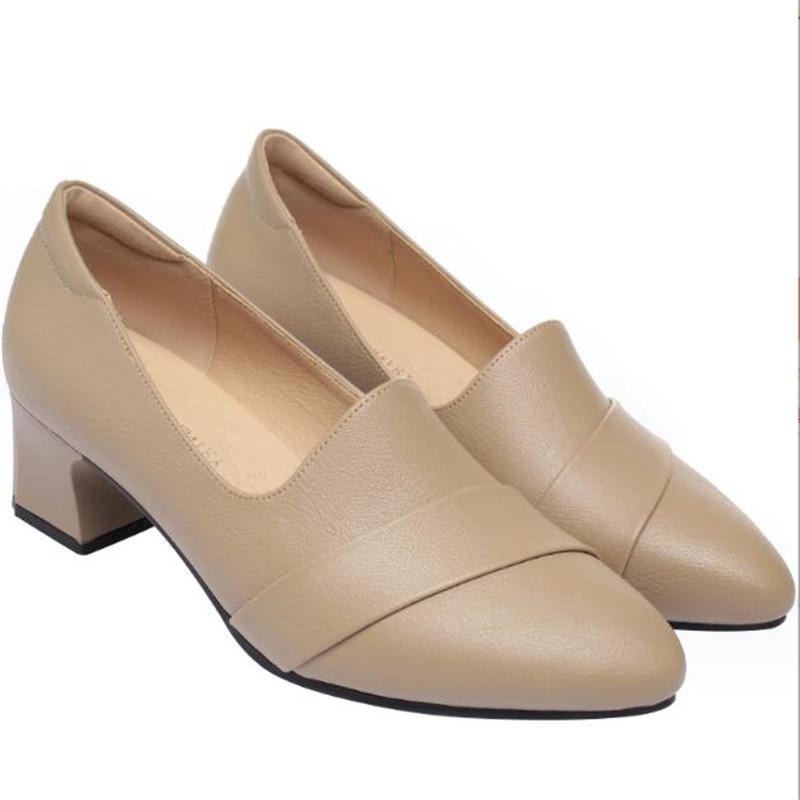 Women's High Heels Fashion Pumps Shoes Woman Genuine Leather Casual Single Shoes Comfortable Thick Heel Mother Shoes