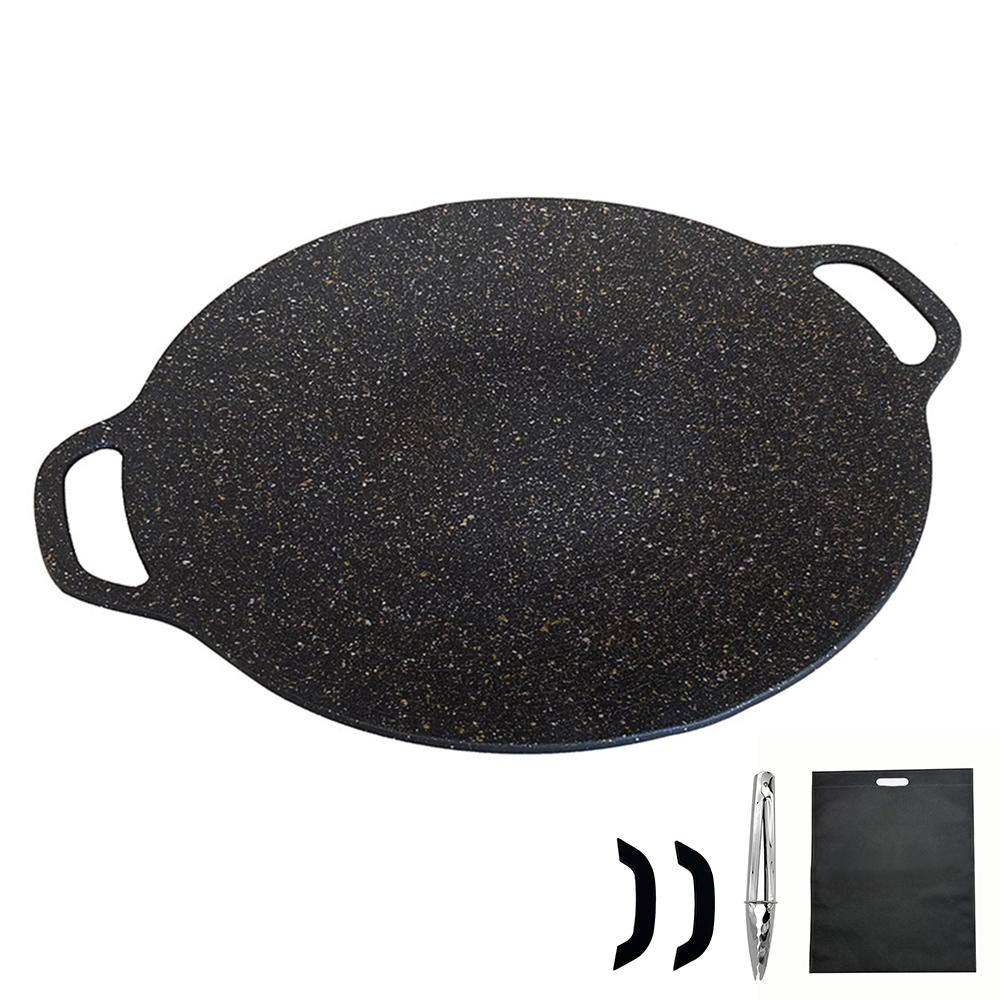 Сковорода для жарки на масле, плоская сковорода для блинов с антипригарным покрытием, противень для барбекю с зажимом для еды, ручка, предотвращающая ожоги, для кемпинга на открытом воздухе, инструмент для барбекю