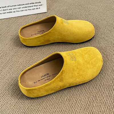 CRLAYDK Женские удобные мюли-шлепанцы для дома, женские замшевые кожаные без задника, повседневные, для улицы, для ходьбы