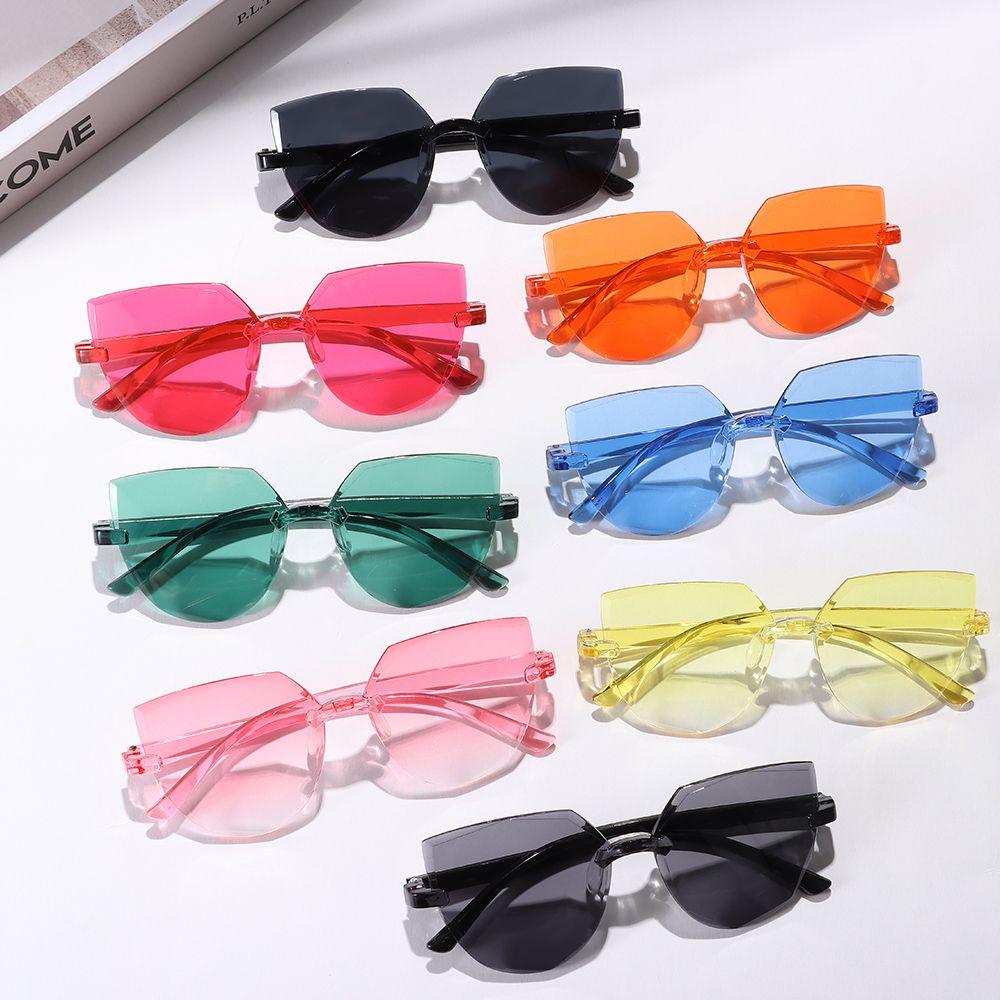 Cat Eye Sunglasses Rimless Sun Glasses For Women Trendy Transparent Candy Color Eyewear Fashion Party Costume Accessories