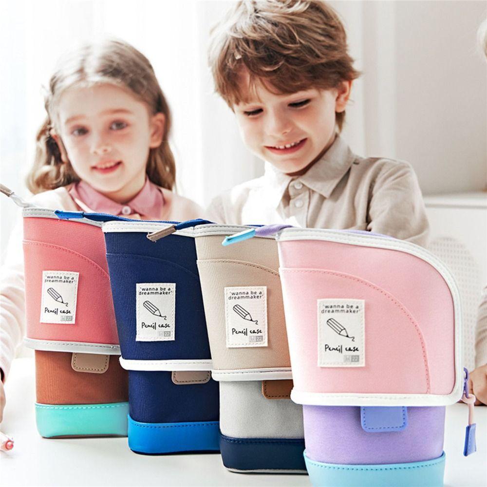 Vertical Retractable Pencil Bag 2-in-1 Stationery Storage Bag  Desk Supplies Holders