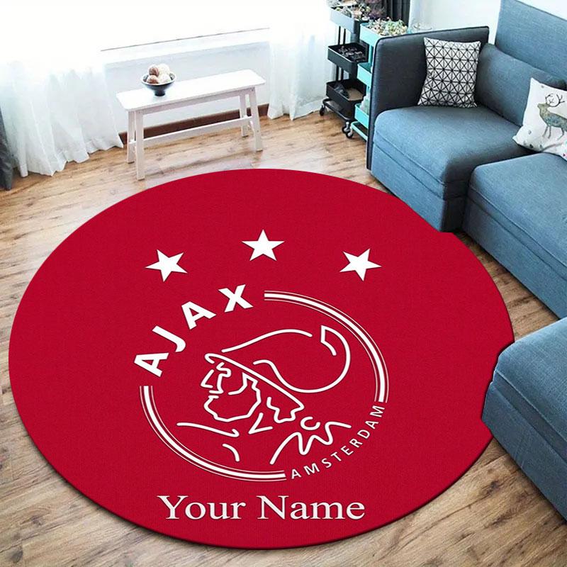 AFC Ajax Custom Name Round Area Rug,Carpet Rug for Living Room Bedroom Sofa Playroom Decor,Non-slip Floor Mat