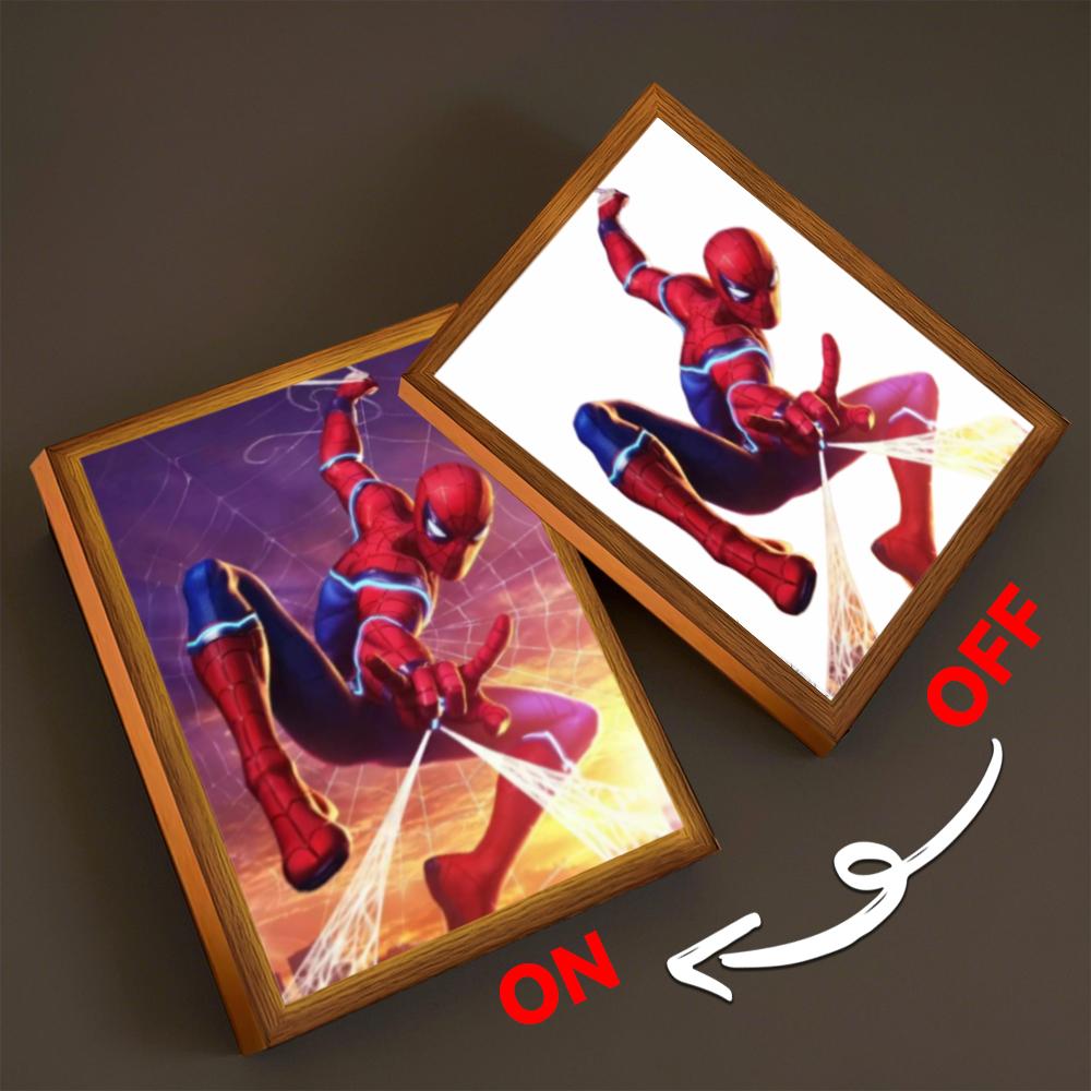 Anime Light Painting Photo Frame Spider Man LED Light Peter Benjamin Parker Glowing Cool Superhero Night Lamp for Bedroom Decor