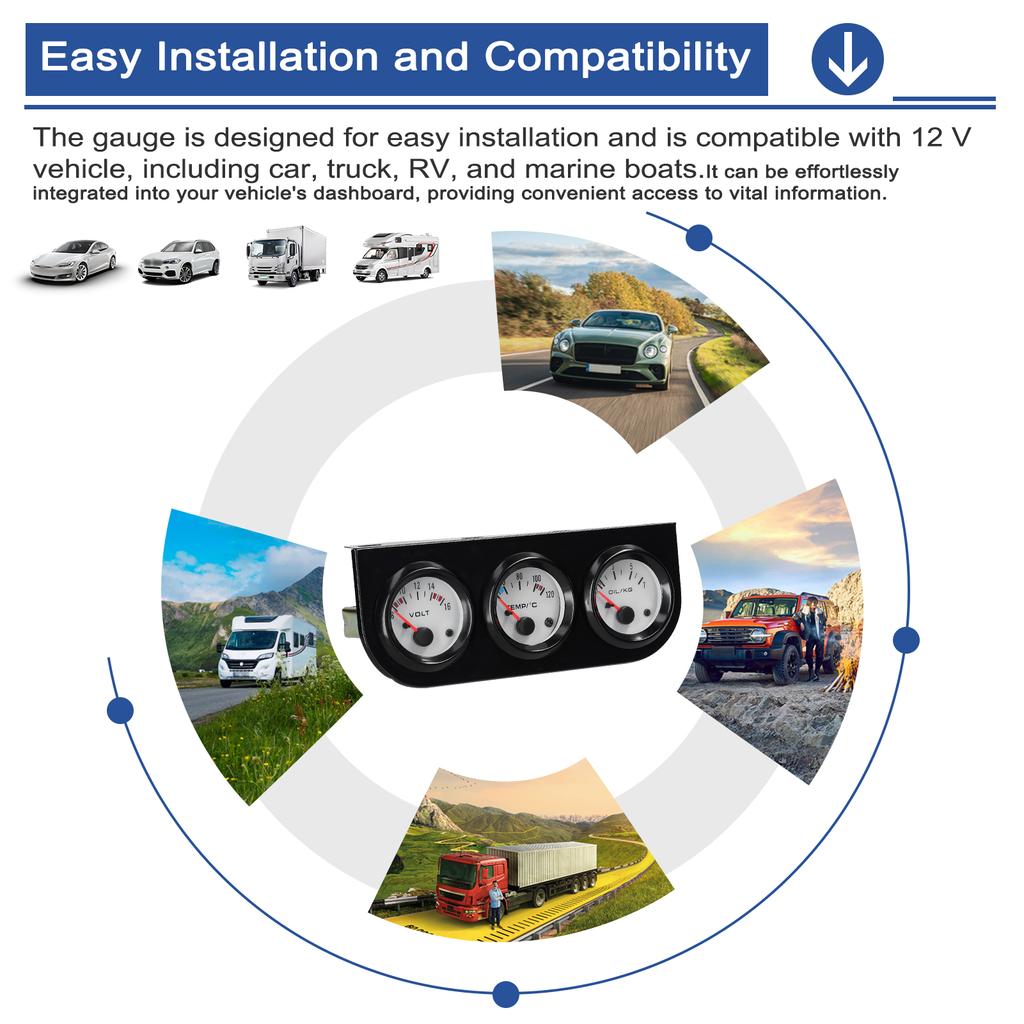 Многофункциональный автомобильный прибор 3 в 1 Комплект автомобильных датчиков 52 мм Вольтметр Датчик напряжения температуры воды Датчик давления масла