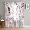 Pink Eiffel Tower Hot Air Balloon Bicycle Chiffon Sheer Curtains for Living Room Bedroom Decoration Window Voiles Tulle Curtain