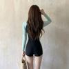 Womens Full Coverage Long Sleeve One-Piece Swimsuit With Built-in Pad High Waist Tummy Control Swimming Pool Spa Fitness
