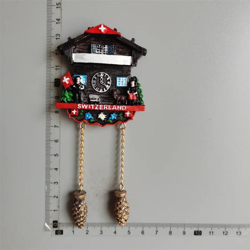 Швейцарские магниты на холодильник Швейцарский милый деревянный домик Часы с кукушкой Альпийские магнитные наклейки на холодильник Сувенирный подарок для путешествий