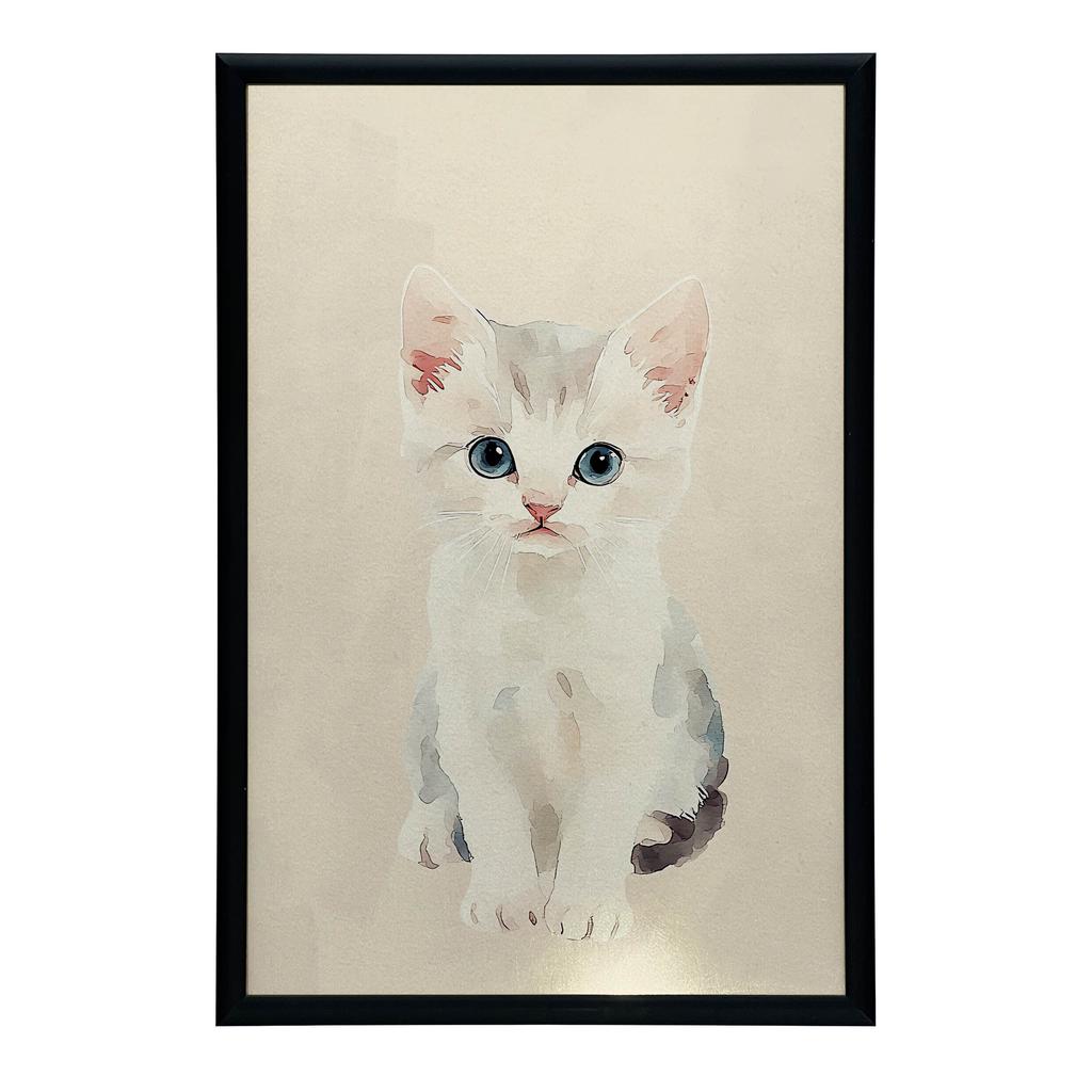Plakat Kotek Na Beżowym Tle Plakat Kotek Na Beżowym Tle, 50X70 Cm, Rama Drewniana Ciemny Brąz, Papier Matowy 230 Gsm